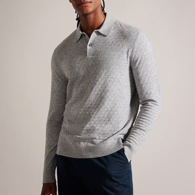 Grey Stitch Knitted Polo Jumper 