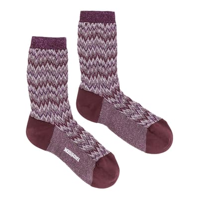 Burgundy Glitter Zigzag Knitted Sock