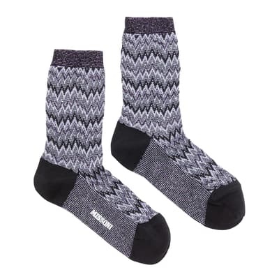 Black Glitter Zigzag Knitted Sock