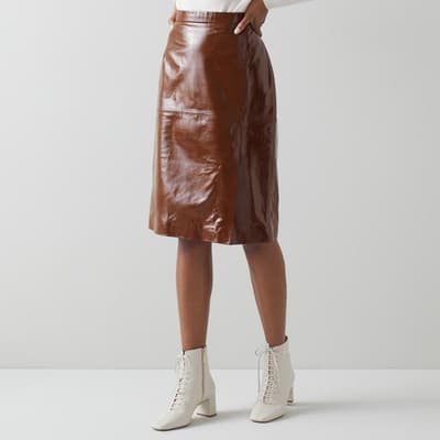 Brown Romain Midi Skirt
