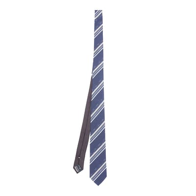 Navy Wide Stripe Woven Silk Tie