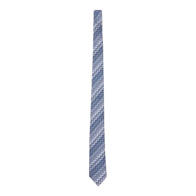 Blue Zig Zag Stripe Woven Silk Tie