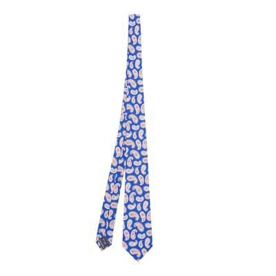 Blue Paisley Print Woven Silk Tie
