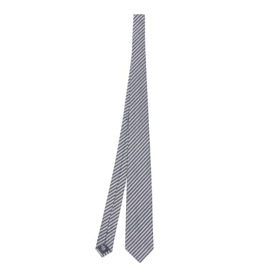 Grey Stripe Woven Silk Tie