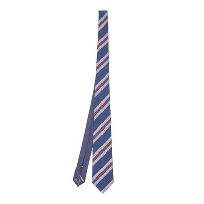 Navy Stripe Woven Silk Tie
