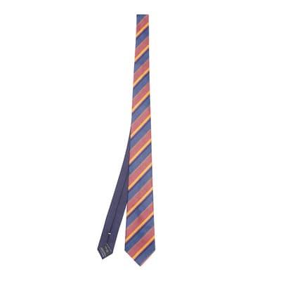 Navy Multi Stripe Woven Silk Tie