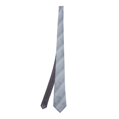 Grey Blue Wide Stripe Woven Silk Tie
