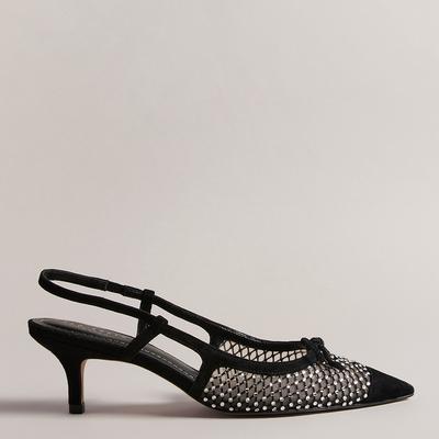 Black Relona Mesh Slingback Kitten Heels