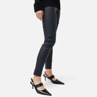 Navy Stretch Leather Leggings