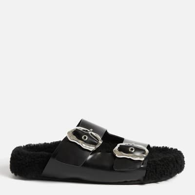 Black Shearling Leather Sandals