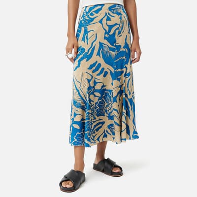Blue Strokes Floral Jacquard Midi Skirt