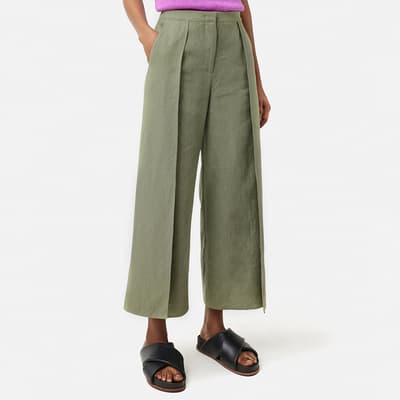 Green Cropped Linen Trousers