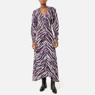 Purple Animal Print Silk Blend Dress