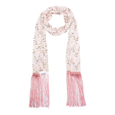 Cream Pink Tassel Knitted Scarf