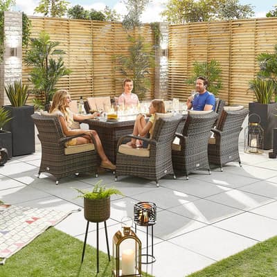 Olivia 8 Seat Dining Set with Fire Pit - 2m x 1m Rectangular Table - Brown