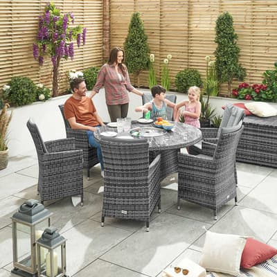Sienna 6 Seat Dining Set with Ice Bucket - 1.35m Round Table - Grey
