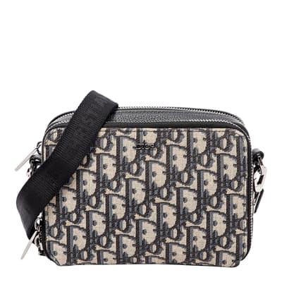 Beige, Navy Double Zip Pouch with Strap Shoulder Bag