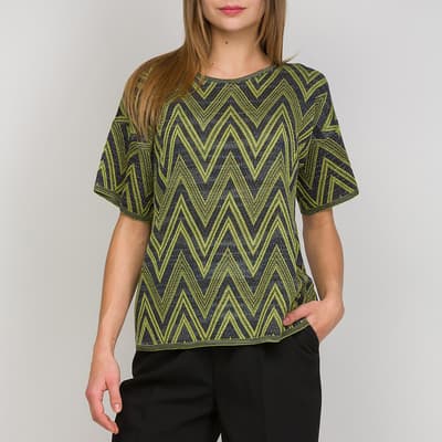 Navy/Green Patterned Wool Blend T-Shirt