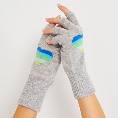 Super Grey Cashmere Rainbow Heart Fingerless Gloves