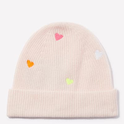 Cherry Blossom Cashmere Embroidered Heart Hat