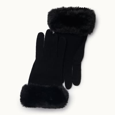 Black Cashmere Faux Fur Gloves
