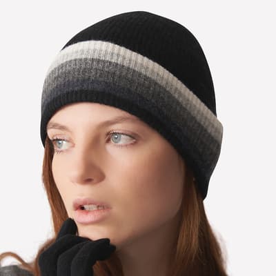 Black With Grey Tonal Stripes Cashmere Hat