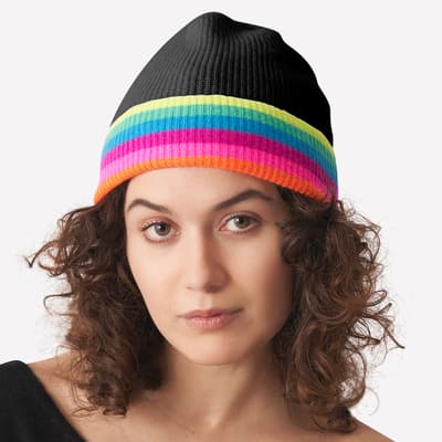 Black With Neon Rainbow Stripes Cashmere Hat