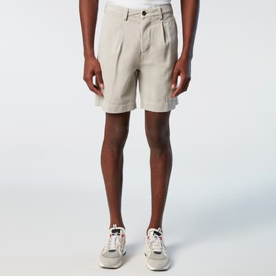 Beige Chino Cotton Pleated Shorts