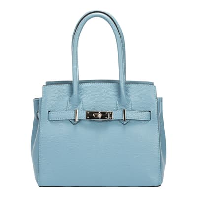Blue Leather Top Handle Bag
