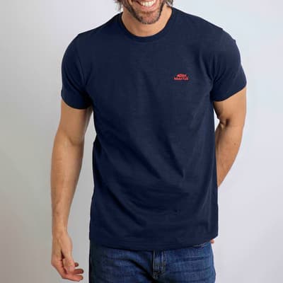 Navy Fished Cotton T-Shirt