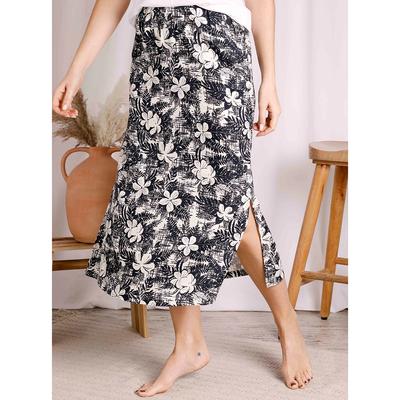 Navy Printed Midi Skirt