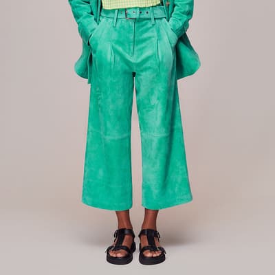 Turquoise Liz Suede Belted Leather Trousers