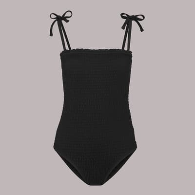 Black Shirred Tie Strap Swimsuit