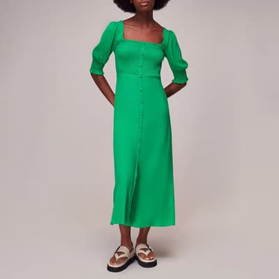 Green Luna Shirred Bodice Midi Dress 