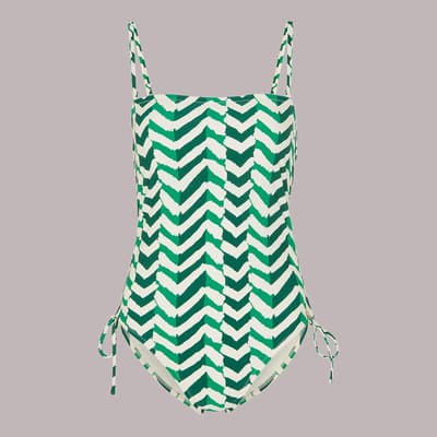 Green Chevron Ruched Swimsuit