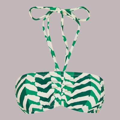 Green Chevron Ruched Bikini Top