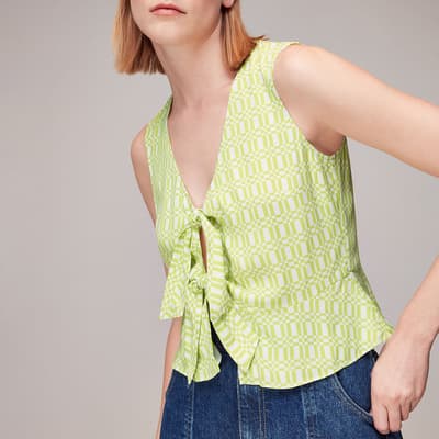Yellow Link Check Tie Front Top 
