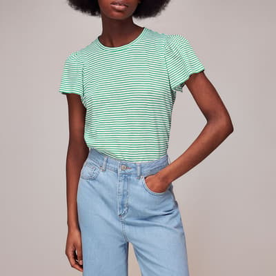 Green Frill Stripe Cotton T-Shirt