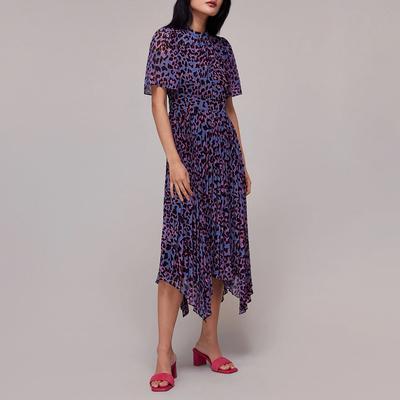 Purple Animal Print Pleated Dress 