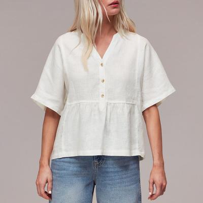 White Petite Hannah Peplum  Linen Blouse