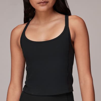 Black Ribbed Cross Back Active Top 