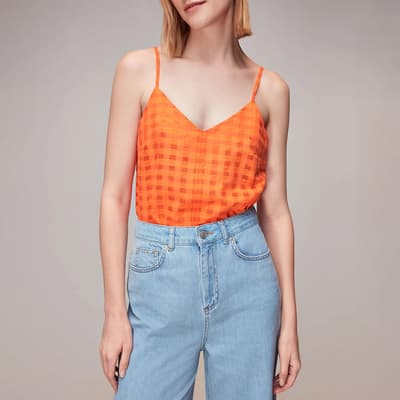 Orange Seersucker Cami Cotton Blend Top 