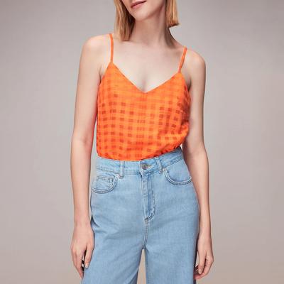 Orange Seersucker Cami Cotton Blend Top