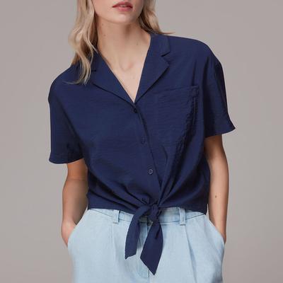 Navy Nicola Tie Front Blouse