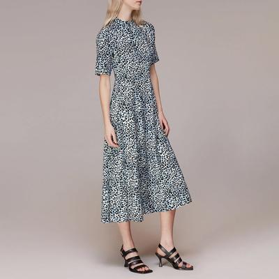 Blue Abstract Animal Print Silk Dress