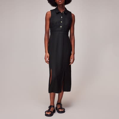 Black Molly Linen Midi Dress 