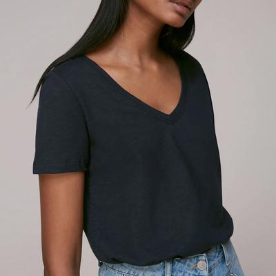 Navy Sophie V-Neck Cotton T-Shirt