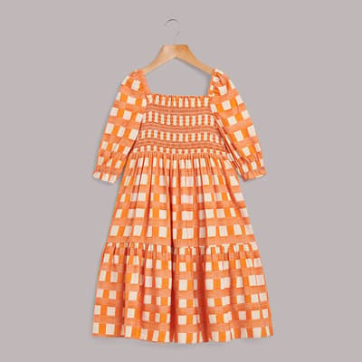 Girl's Orange Eden Smocked Bodice Dress 