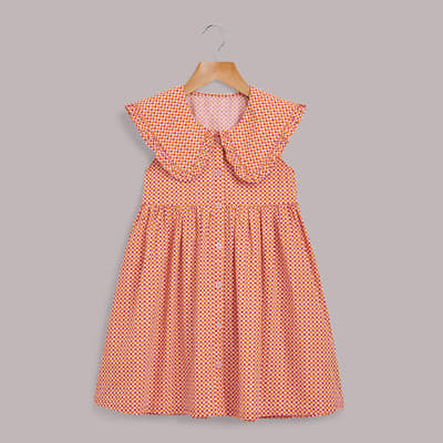 Girl's Pink Nova Collar Square Cotton Dress