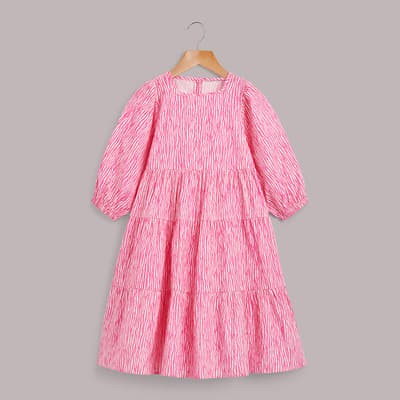 Girl's Pink Romy Tiered Cotton Dress 